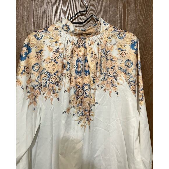 L'ATISTE by Amy Button 1X Mandarin Collar Satin Printed Dress Blouse Brand New - Picture 4 of 16